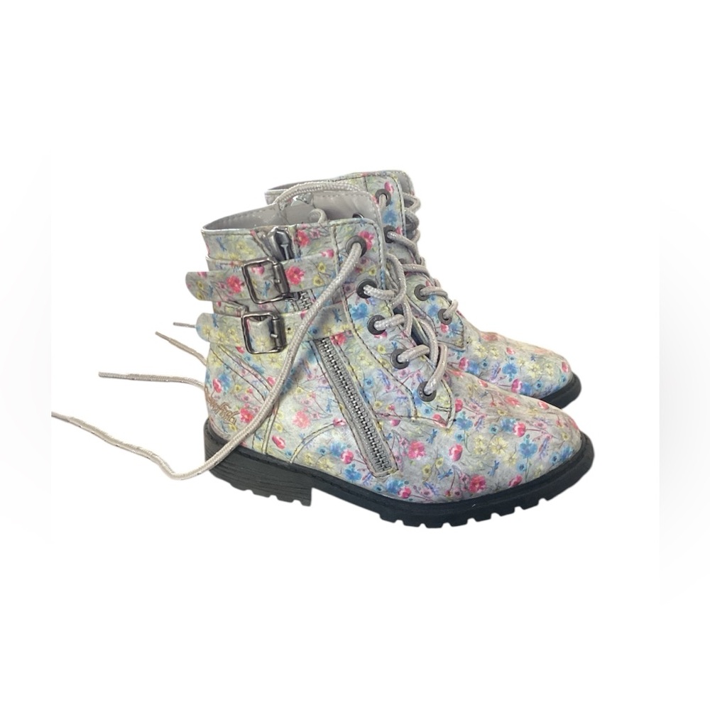 Toddler Blowfish Malibu RYA-T Gray Freedom Floral Print Zip Up/Tie Boot Size 10